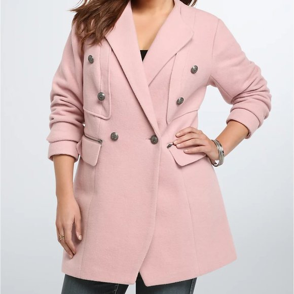 Torrid Pink Military Midi Wool Blend Winter Pea Coat Jacket Womens Size 3 3X 22